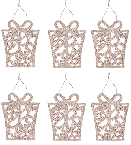 Glitter Christmas Tree Decorations Set of 6 Presents - Rose Gold
