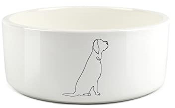 Labrador Dog Large Pet Food Bowl Fine Line Drawing - Ceramic White Food Water Dish For Dogs