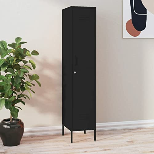 Festnight Schließfachschrank Lagerschrank Garderobenschrank Metallspind Metallschrank Wohnzimmer Stellfüße an der Unterseite Schwarz 35x46x180 cm Stahl