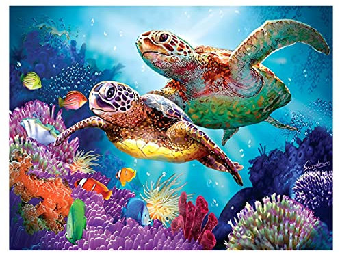 Sea Turtle Diamond Painting, 40x30 cm Koralle Malen Zahlen Diamond Painting Erwachsene Junior, Fisch Malen nach Zahlen Kinder DIY für Home Wand-Decor