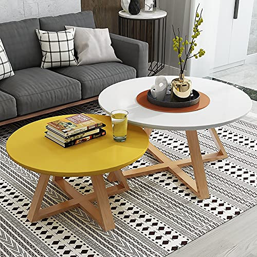 GLTZEN Couchtisch-Set mit gekreuzten Holzbeinen, Nest aus 2 Tischen, Morden, Sofa, Couchtisch, Tischbeine, geräumige Aufbewahrung, abgerundete Ecken, rutschfeste Fußpolster für Wohnzimmer
