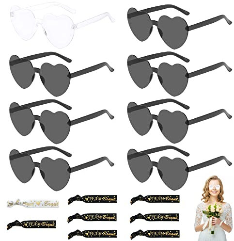 Lets Joy Deutsch Bride Herz Brillen, 16 Stück Bride to be Herz Brille Set, Herz Sonnenbrille, Team Braut Armbändern, JGA Partybrillen Set, Herz Party Brillen Armband für Hochzeit Geburtstag Party