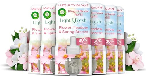 Air Wick Plug in Diffuser Refill, Meadow & Spring Breeze, Pack 6 x 19ml, Long Lasting Fragrance, Lasts up to 600 days, Plug in Air freshener