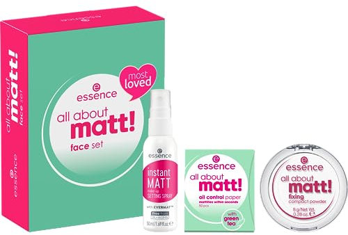 essence all about matt! face set, Make-up Set, acetonfrei, vegan, ohne Mikroplastikpartikel, ohne Alkohol, 1er Pack (3pcs)