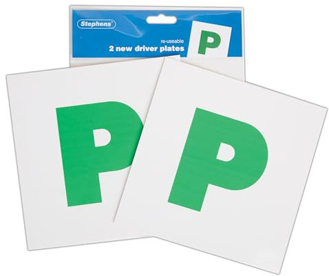 Stephens Provisional P Placas Adhesivas Verdes Paquete de 2 unidades, para coche, reutilizables para la parte delantera y trasera del coche, utiliza placas P mientras conduces una vez que el alumno