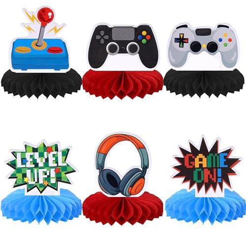 6 Stück Videospiel Tischdeko Game On Tischdeko Geburtstag Steuerungen GamePad Tischdeko Wabe Dekorationen für Spiel Thema Baby Dusche Kinder Jungen Mädchen Geburtstag Party Tischdekorationen Zubehör