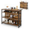 GOPLUS Ilot Central de Cuisine avec Plan de Travail, Casier à Vin, Porte-Verres, Table de Bar 3 Étagères de Rangement, Repose-Pieds, pour Salon, Salle à Manger (Industriel)