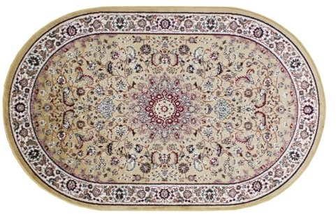 SaRani Klassischer Teppich Orientalisch Oval Dekor Gold (Oval 80x125 cm, Gold)