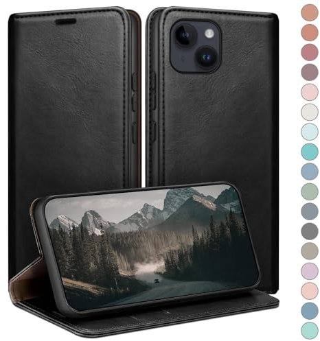 HUOUH for iPhone 13 5G 6,1 Wallet case with RFID Blocking PU Leather,Credit Card Holder,Flip Folio Book Phone cases Shockproof Cover Women Men for Apple 13 case Black