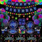 Lot de 180 accessoires de fête fluo - Ballon fluo - Assiettes Happy Birthday - Bannière - Décorations de gâteau - Serviettes et tasses pour décoration de fête à lumière noire - Pour 20 personnes.
