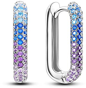 Creolen aus 925er Sterlingsilber in U-Form für Damen und Teenager, minimalistische quadratische U-Huggie-Ohrringe, hypoallergene Creolen mit Zirkonia
