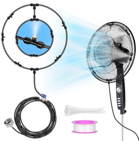 YUNVI Outdoor-cooling Misting Fan Kit, Black Pom, Includes 32 FT Misting Line, 8 Removable Brass Misting Nozzles, US Standard 3/4 Adapter