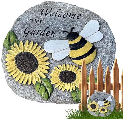 Gartensteine dekorativ, Bienengartenstein | und Sonnenblumen Trittstein | Trittsteine aus Kunstharz für den Außenbereich für Wege, Gartenwege, Gärten