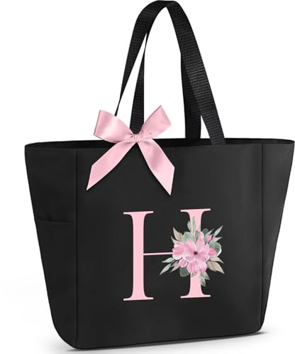 Vavabox A-Z Initial Personalized Tote Bag, Waterproof Gifts for Women, Bridesmaids, Mom, Teachers, Friends