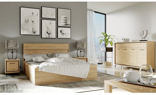 Lomadox Schlafzimmer Set 4-teilig inkl. Bett 160x200 cm mit Nachttisch Sideboard modern in Eiche