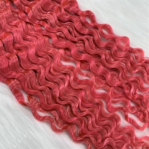 Human Hair Extensions, 45,7 cm, Tape in Remy, gelockt, für Damen, 40 g, Haarverlängerung (Pink)