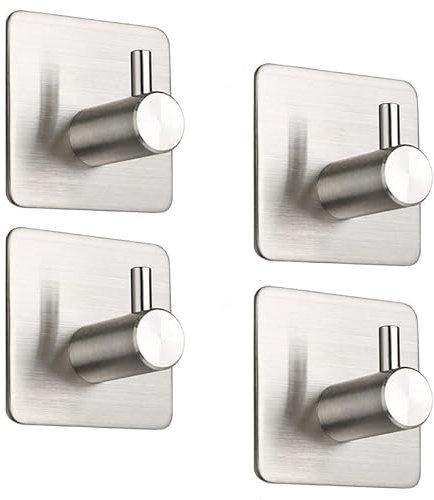CYILIUEN Confezione da 4 ganci autoadesivi da bagno per cucina, asciugamani, chiavi, argento 1407B1