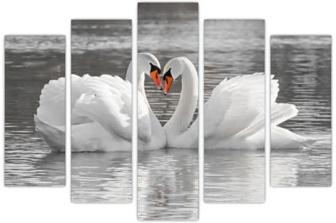 AREDE 5er Set Wandkunst Gemälde Bild Poster Romantische Schwäne | 120 x 80 cm | Wandbilder Wanddekoration Home Office Wohnzimmer Schlafzimmer Dekoration | Fertig zum Aufhängen