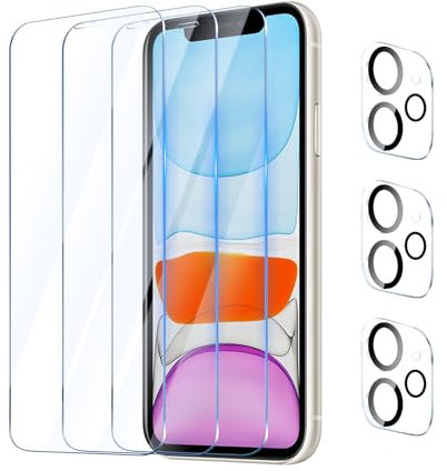 YUXINDZ 3 Pezzi Vetro Temperato per iPhone 11 e 3 Pezzi Pellicola Prottetiva Fotocamera, Film Protezione Schermo Anti Graffio, Durezza 9H, HD Ultra Trasparente Glass, Senza Bolle