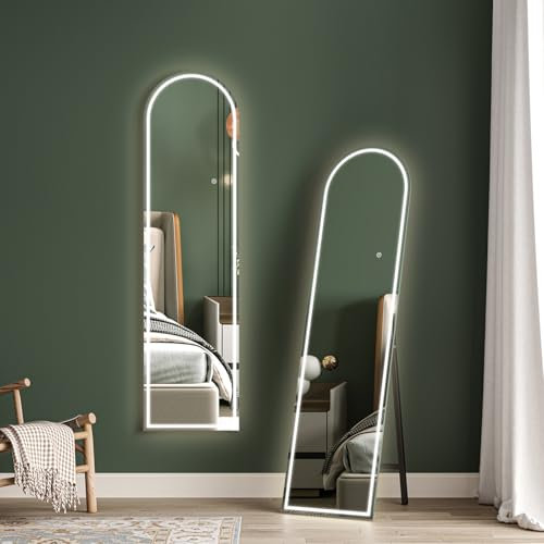Dripex Ganzkörperspiegel mit Beleuchtung Rahmenlos LED Wandspiegel 3 Lichtfarbe einstellbar dimmbar Standspiegel mit Touch-Schalter Groß 150 x 40 cm