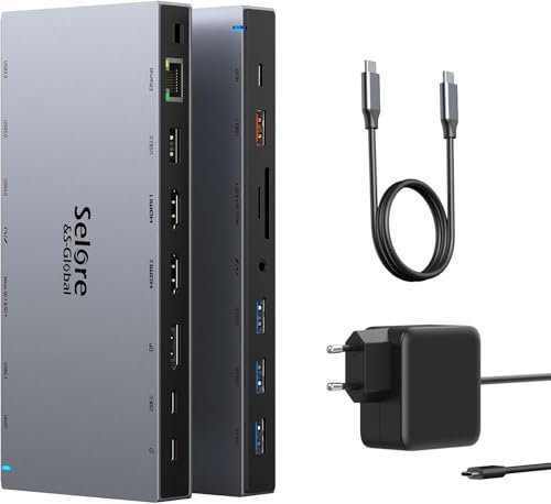 Station d'Accueil USB C Avec Alimentation 65 W Pour Ordinateur Portable - Triple Écran HUB Avec Double HDMI 4K, DP, PD 100 W, Ethernet, USB 3.1 10 Gbit/s, SD/TF, Audio/Micro