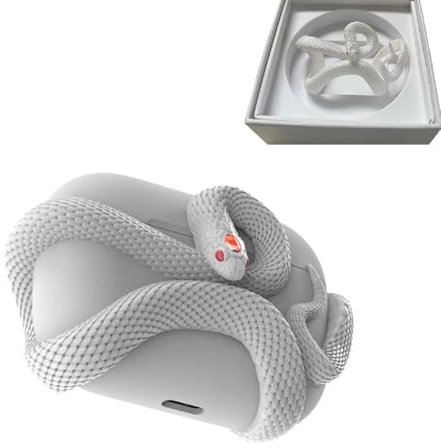 Creative 3D Snake Wireless Earphone Protective Case for AirPods Pro/Pro 2/3, Bluetooth Earbuds Case, Protecting Headphones From Accidental Damage and Scratches (White)