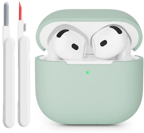 KOKOKA Silikonhülle Kompatibel mit AirPods 4 2024 Hülle Case, Front-LED Sichtbar, Stoßfeste Weiches Silikon Schutzhülle Case für AirPods 4. Generation mit Reinigungsset, Cloud Grey