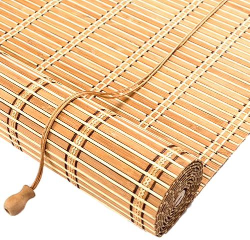 90x120cm Natural Bamboo Blinds Indoor Outdoor Garden Pergola Shades | Customizable Retro Bamboo Blinds Handwoven UV Protection Roll Up Sun Protection Roman Blind Privacy Curtain