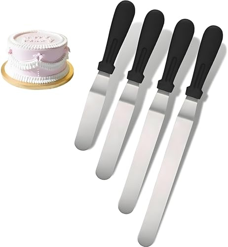 Lot de 4 Spatules de Cuisine, Mini Spatule Coudée Patisserie, Spatule Sucrée Pour Glaçage de Gâteaux, Lisser Pate a Sucre, Crepe, les gâteaux, Argenté