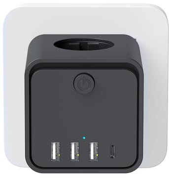 Cubo Enchufe USB 7 en 1,Ladron Enchufes Plano Múltiple con 3 Tomas Regleta Cubo,3 USB A 1 USB C, Enchufe Multiple Pared con Interruptor, Enchufe para Oficina, Cocina y Habitación