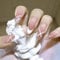 24PCS Long Almond French Tip Press on Nails – Round Head White Gradient Fake Nails, Durable Acrylic Stick On Nails for Women, Easy DIY Manicure