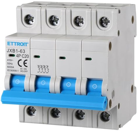 380V 20A C20 INTERRUTTORE MAGNETOTERMICO 415V AC, TRIFASE, OCCUPA 4 MODULI GUIDA DIN, 4P 4 POLI, 6KA 6000 AMPERE, INTERRUTTORE DI CIRCUITO