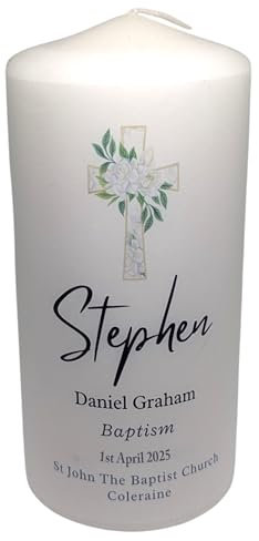 Personalised Baptism Christening Candle with Name, Date and Venue, Custom Keepsake Gift Pillar Candle Baby Boy Baby Girl