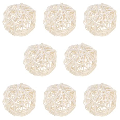 M METERXITY 8-Pack Wicker Rattan Balls 60mm/2.4 Inch Decorative Rattan Balls Orbs Vase Fillers Bowl Fillers for Christmas/Weddings/Thanksgiving/DIY Crafts/Home Decor [White]