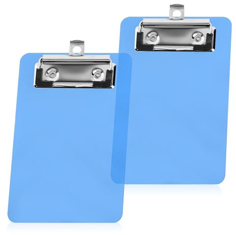 2 Stück Mini Klemmbrett Schreibbrett Kunststoff Klemmbretter Schreibbrett mit Metalklemme Buch Zwischenablage zur Aufbewahrung von Papier für Büro Restaurant Schule (Blau)