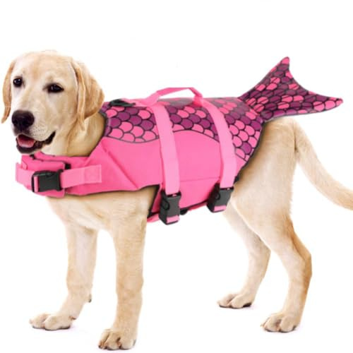 Werwing Hundeschwimmweste – Stilvolle, verstellbare Meerjungfrau-Hundeschwimmweste mit Rettungsgriff für kleine/mittelgroße/große Hunde, Schwimmbad, Strand, Bootfahren