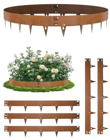 papasbox 5PCS Corten Steel Lawn Edging Border, 3.5ft Flexible Garden Edging Lawn Grass Border Edge, Lawn Edging Strip for Outdoor Grass Bushes Shrubs Trees, 20cm Face Height(107.5 * 20 * 3cm)