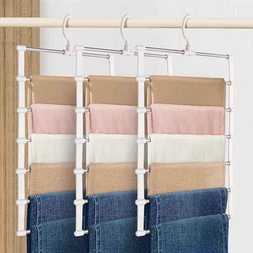 Hosenbügel,3 Stück kleiderbügel Hosen，Hosenbügel platzsparend，Faltbare hosenbügel mit 360° Drehbar Haken für Aufhängbarer Hosen,Röcke,Schals,Bettlaken,Krawatten und Kleiner Kleidungsstücke