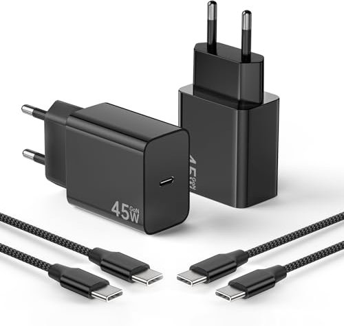 Chargeur 45W pour Samsung S25 Ultra,2Pack Chargeur Rapide USB C avec Câble Tressé 2M 100W Compatible pour Samsang Galaxy S25/S24/S23 Ultra, pour iPhone 15/16, Pad, Macbok(Noir)