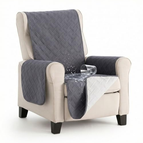 MAXIFUNDAS | Wasserdichter Sofabezug Dry Protect | Farbe Grau | 1-Sitzer, Relax- & Ohrensessel geeignet | Gepolstert & Wendbar | Fleckenabweisende Husse | Haustierfreundlicher Schutz
