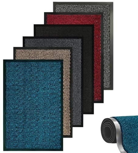 caprican Barrier Mat Heavy Duty Door Mat | Super Absorbent Non-Slip Rubber Backing | Washable Indoor Outdoor Dirt Trapper Rug | Low Profile Entrance Mat Kitchen Hallway & Patio (Blue, 120 x 180 cm)