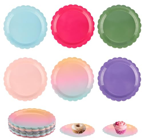 Zosenyer Platos Desechables Elegantes de Cartón y Plástico, Vajilla Desechable para Cumpleaños Infantil, Navidad y Fiestas, Color Rosa, 7 Pulgadas, 60 Piezas