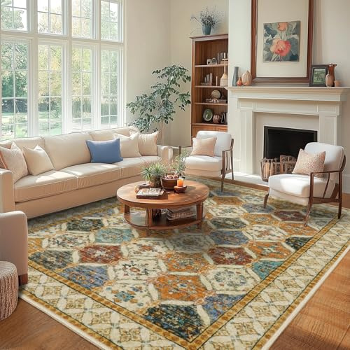 MAST DOO Teppich Wohnzimmer Waschbarer 140x200cm, Boho Kurzflor Wohnzimmerteppich Groß Teppich für Esszimmer Schlafzimmer Büro, Waschbar rutschfest Teppiche Carpet, Farbig