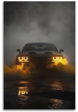 Musik-Auto-Poster, SRT Hellcat, Industrie-Stil, Raucheffekt, LED-Lichter, dekorative Leinwand, Familienschlafzimmer, Kunstwerk, Bild, Gemälde, 30 x 45 cm