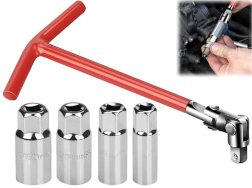Zündkerzenschlüsselsatz,5pcs Zündkerzenschlüssel Set,Zündkerzenschlüssel,Zündkerzensteckschlüssel,Ündkerzenschlüssel Satz T-Griff für Auto und Motorrad Zündkerzen Entferner Werkzeug,Universal