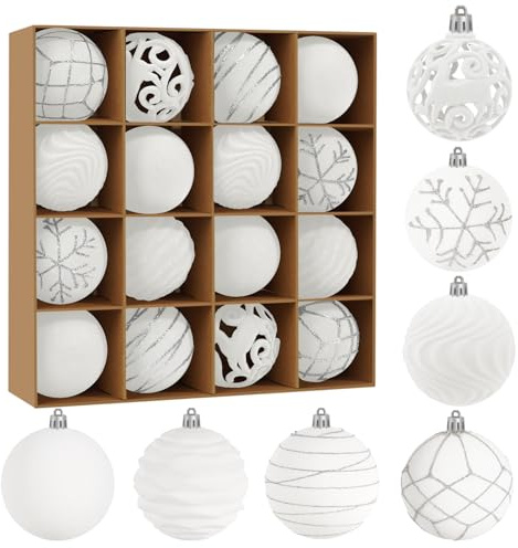 Miaikoe 16pcs Samt Weihnachts Ornamente Kugeln Sets für Weihnachten, Kunststoff zerstörungsdicht Weihnachtsbaum Flocked 6 cm Ornamente Kugeln für Winter Urlaub Dekor (weiß)