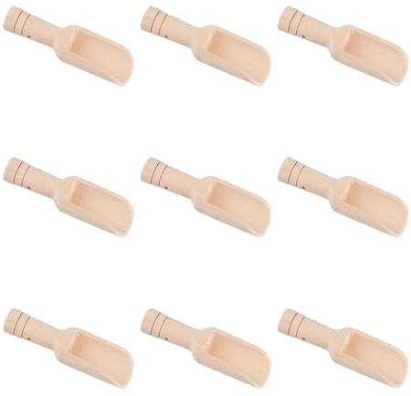 Shuqio 9 Stück Mini Holzlöffel Set Kleine Holzschaufeln für Gewürze, Salzlöffel, Teelöffel & Waschpulver Dosierung, Handgefertigte Buchenholz Löffel für Küche & Bad 22 * 78mm