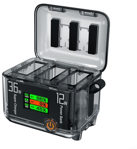 Aprilsunnyzone for DJI Action 5Pro Dual Function Battery Manager with 1.14 inch LCD Display Fast Charging Station Power Bank for Action Camera Series