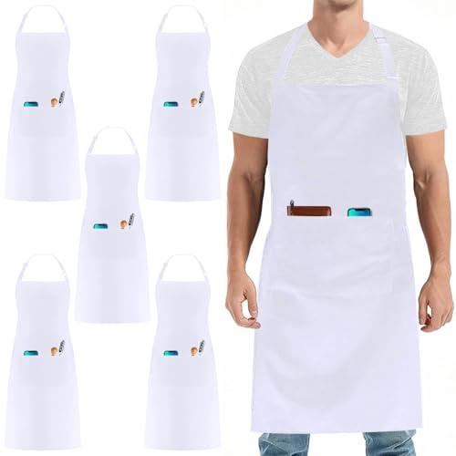 umboom 5 Stück Schwarze Weiß Kochschürzen, Verstellbar Gastronomie Schürze mit 3 Taschen für Damen Herren Küche Arbeits