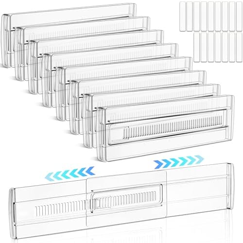 TEBOKHAD 8 Stück Schubladentrenner Verstellbar Kunststoff, Schubladenteiler Verstellbar (28.7-50.5cm), Transparente Schubladenteiler, Schubladen Organize Für Küche, Schlafzimmer, Büro, Schreibtisch